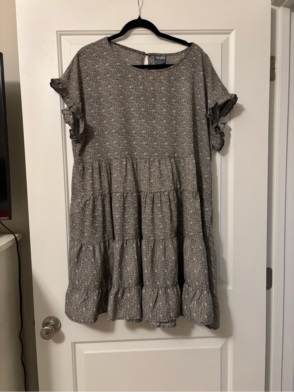 ARULA Womens Gray Speckled Tiered Ruffle Dress